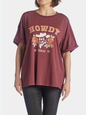 NWT Women’s Refined Canvas “Howdy” Skull Oversized Graphic T-shirt, Size Small